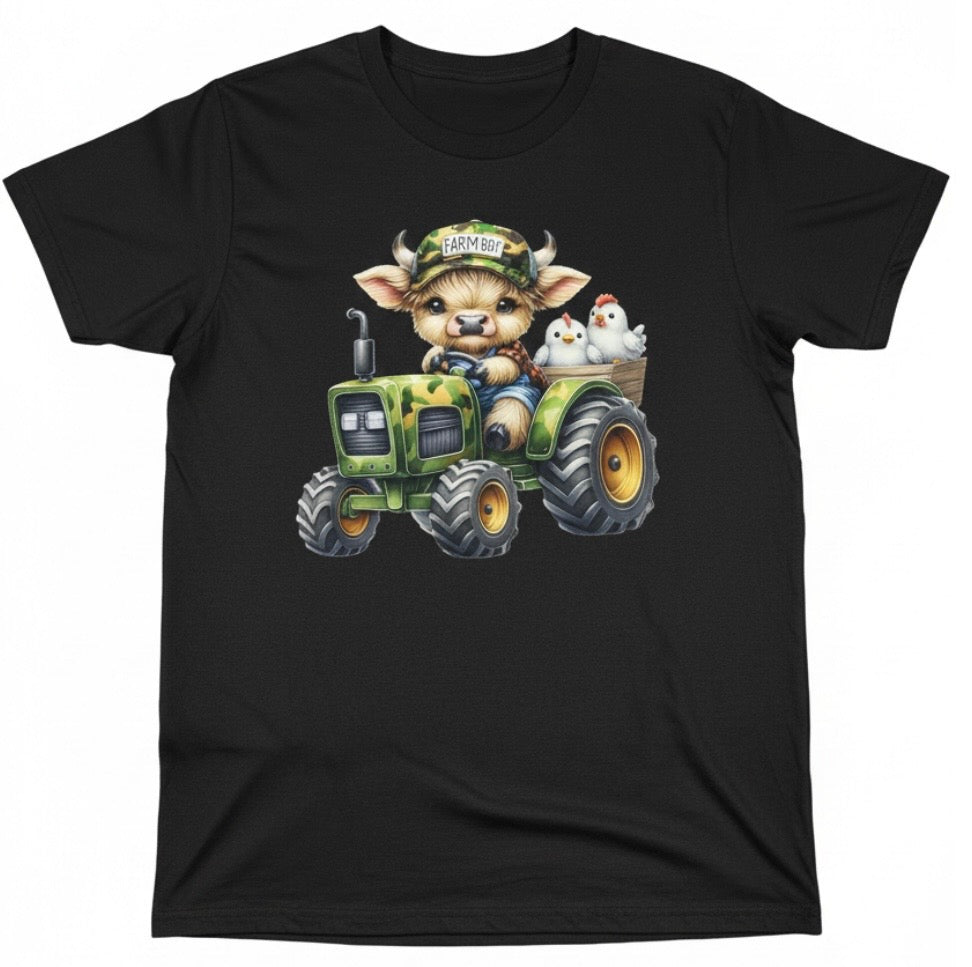 Farm Boy Highland Cow Tractor Tee