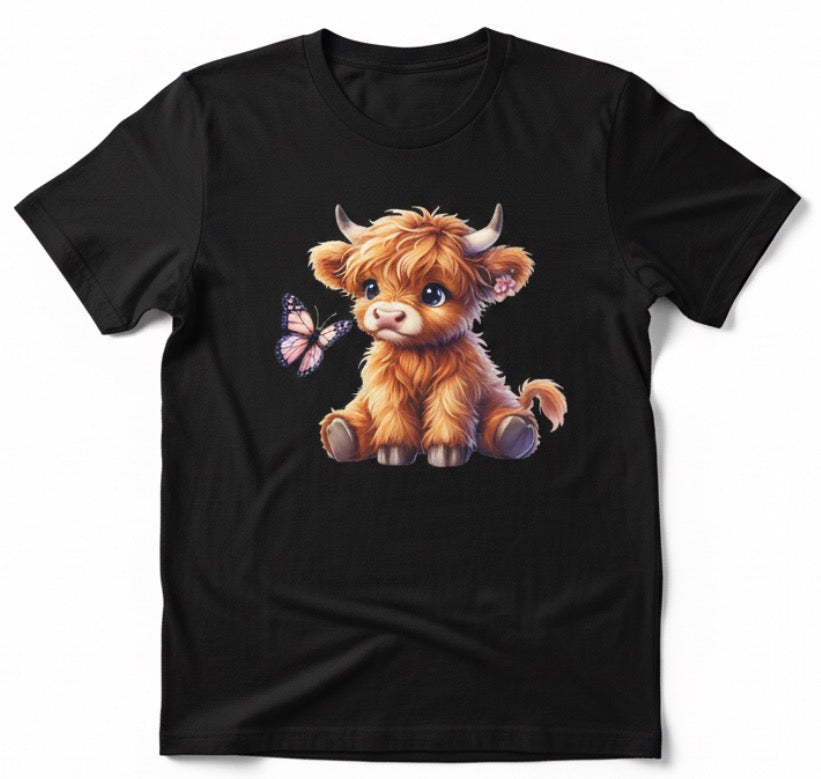Baby Highland Cow & Butterfly Tee